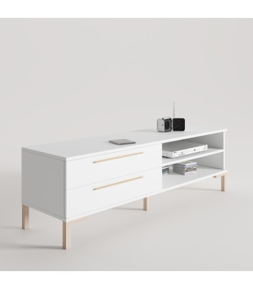 MUEBLE TV TRENDY BLANCO CON PATA RECTA Y TIRADOR LINE COLOR HAYA