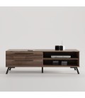 MUEBLE TV TRENDY COLOR NOGAL CON PATA VINTAGE Y TIRADOR LINE NEGRO