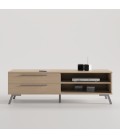 MUEBLE TV TRENDY COLOR ROBLE CON PATA VINTAGE Y TIRADOR LINE COOLOR ALUMINIO