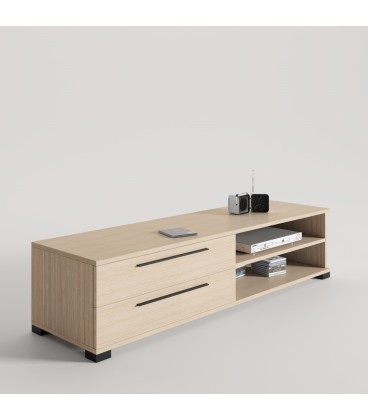 MUEBLE TV COLOR ROBLE CON PATA BASE Y TIRADOR LINE NEGRO