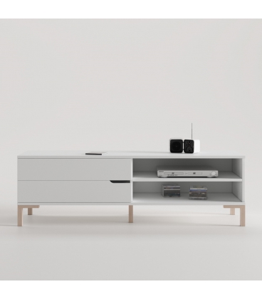 MUEBLE TV BLANCO CON PATA CONTEMPORÁNEA COLOR HAYA Y TIRADOR WAVE