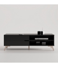 MUEBLE TV TRENDY NEGRO CON PATAS VINTAGE COLOR HAYA Y TIRADOR WAVE 