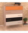 ESTRUCTURA DEL MUEBLE EN OLMO Y CAJONES EN NARANJA, OLMO,BLANCO,NEGRO, NAT.GREY Y PATA CONTEMPORÁNEA HAYA 