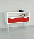 Bonn mesita color blanco y cajón rojo más estante 80 cm