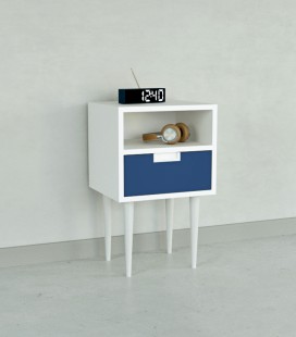 Bonn mesita color blanco y cajón azul más estante 40 cm