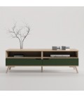 MUEBLE TV PERPIÑÁN EN ROBLE CON CAJONES EN COLOR VERDE CON PATA VINTAGE EN HAYA 