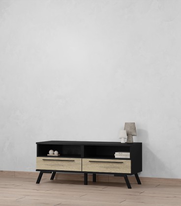 MUEBLE TV PERPIÑÁN NEGRO Y ROBLE